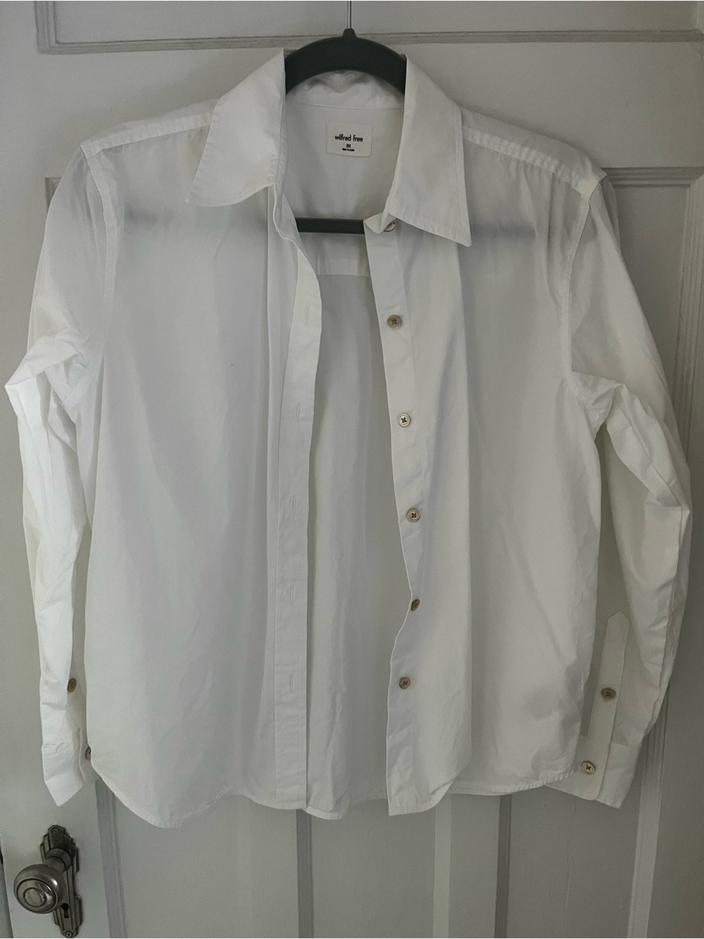 White Button-Up Oxford Shirt by Wilfred Free w MOP buttons